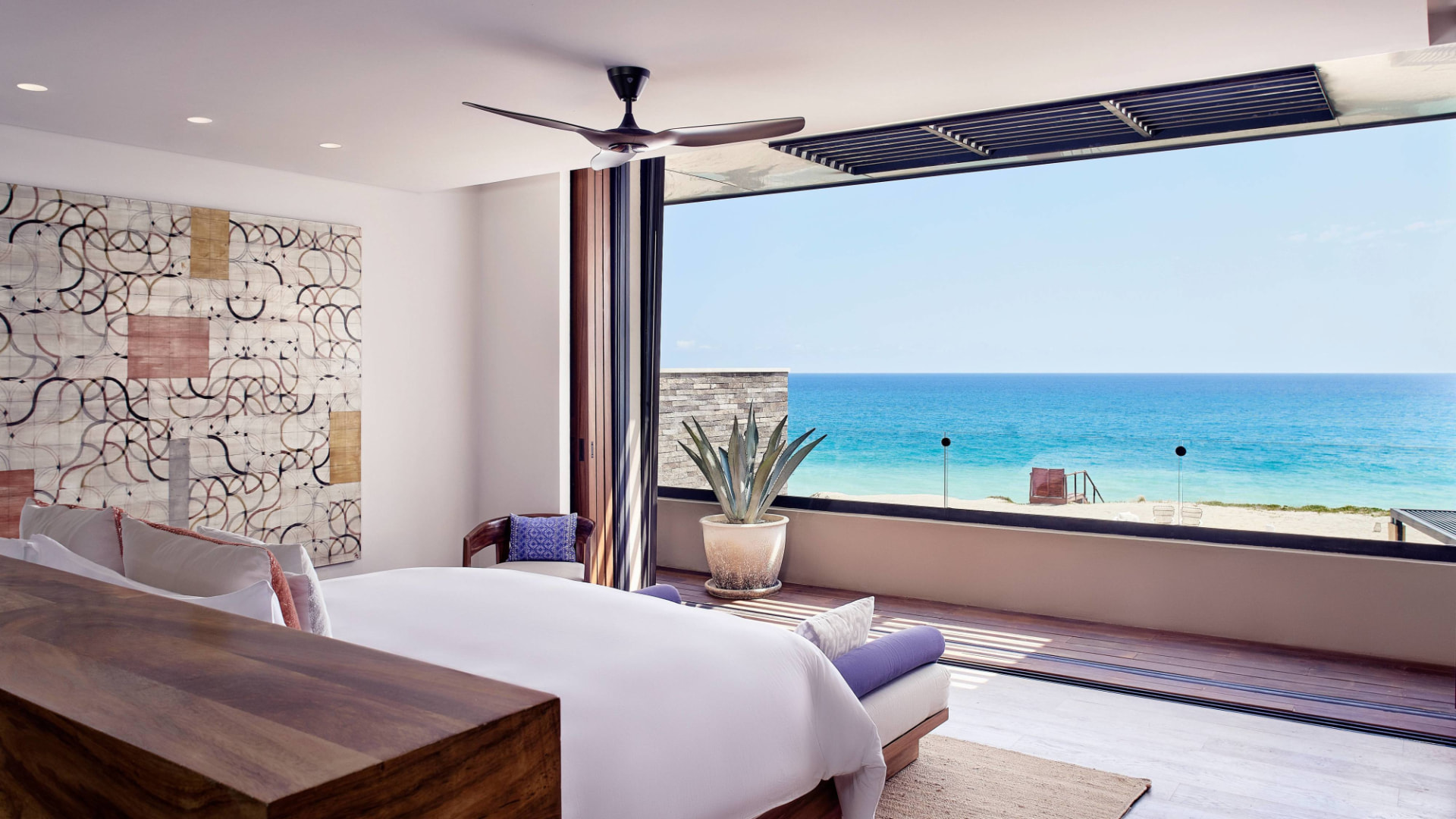 Beachfront suite bedroom with ocean view at Zadún, a Ritz-Carlton Reserve