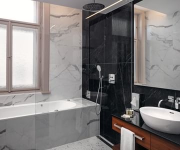 Marble bathroom with rainfall shower